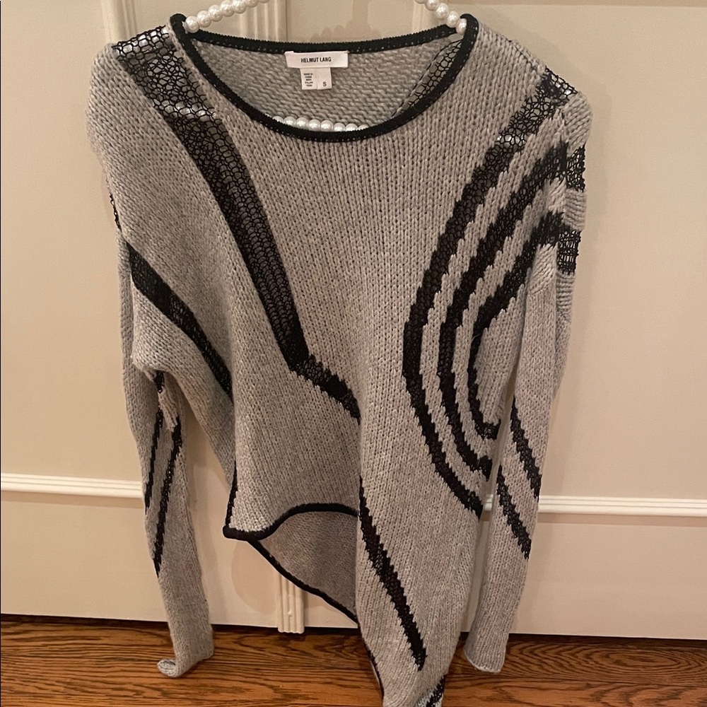 Helmut Lang Gray & Black Abstract Knit Scoop Neck Sweater